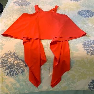 Red-Orange Tank Top with Open Back and Train